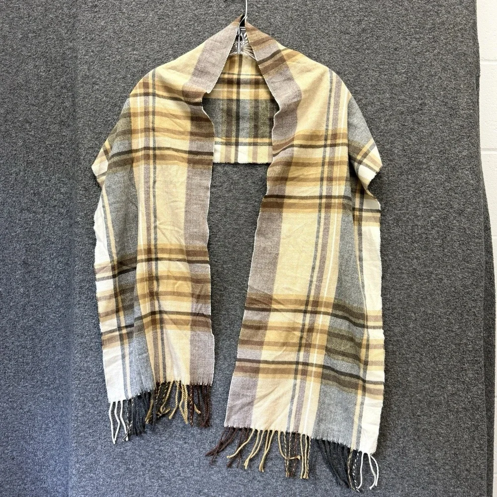 Cashmere Feel Italy Design Scarf Neutral Beige Plaid Old Money Preppy Academia